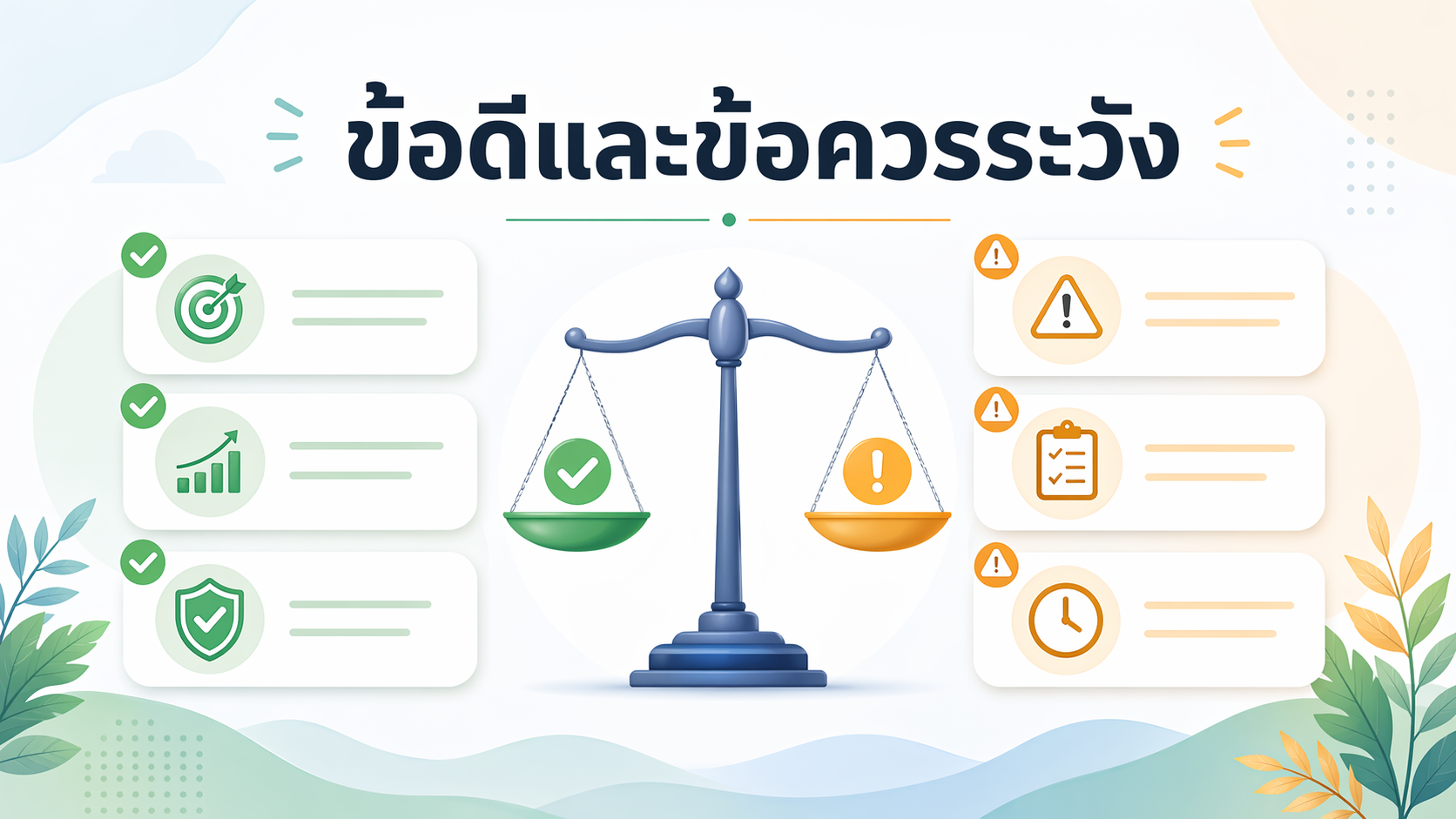 ภาพประกอบอินโฟกราฟิก ข้อดีและข้อควรระวัง